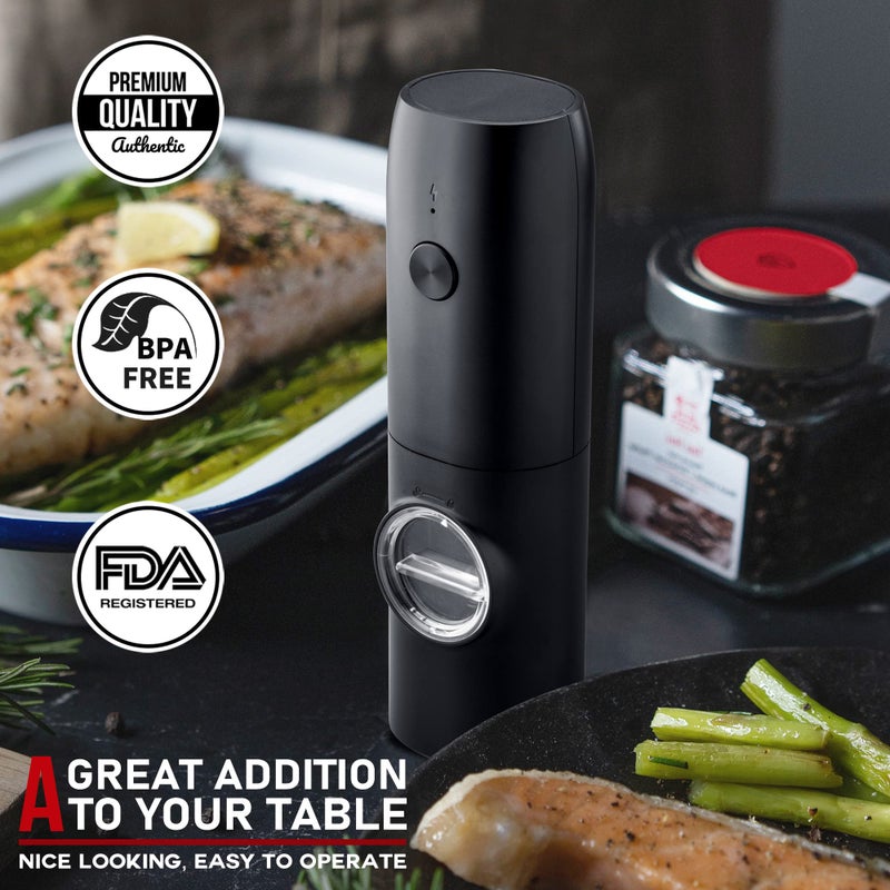 Jeadiuwe Electric Salt and Pepper Grinder Set of 2 automatic pepper mill USB rechargeable Adjustable Coarseness One-handed operation ceramic burr refillable Auto grinders with charging base LED light - Image 4